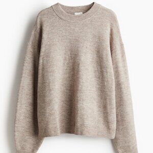 wool-blend knit ribbed collar sweater in light beige melange